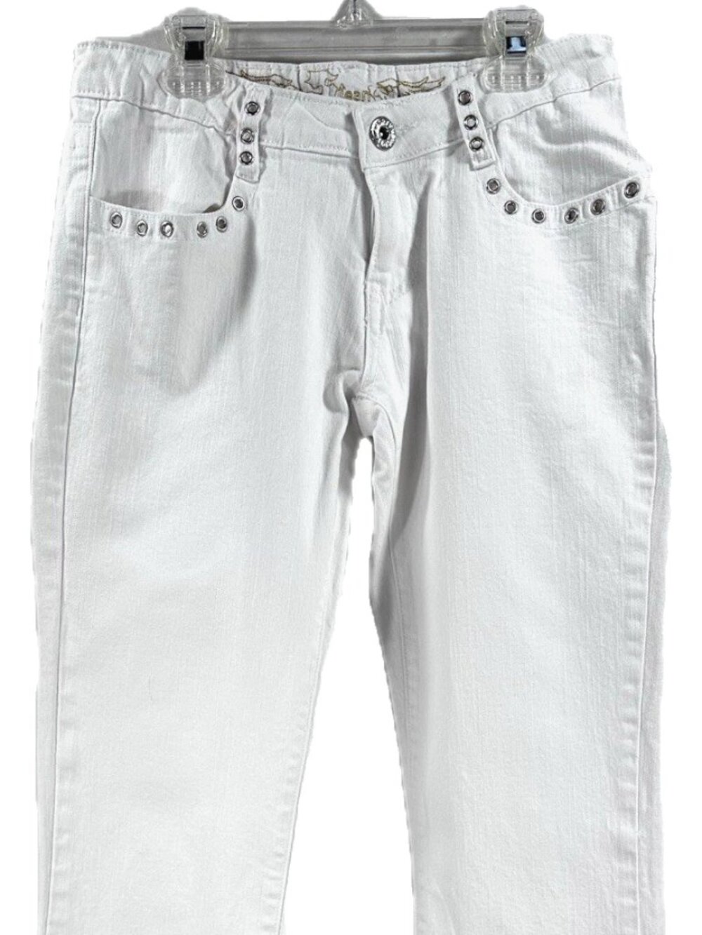Shorty Juniors White Jeans Size 3 Distressed Rivet Accents 4 Pockets Denim Pants